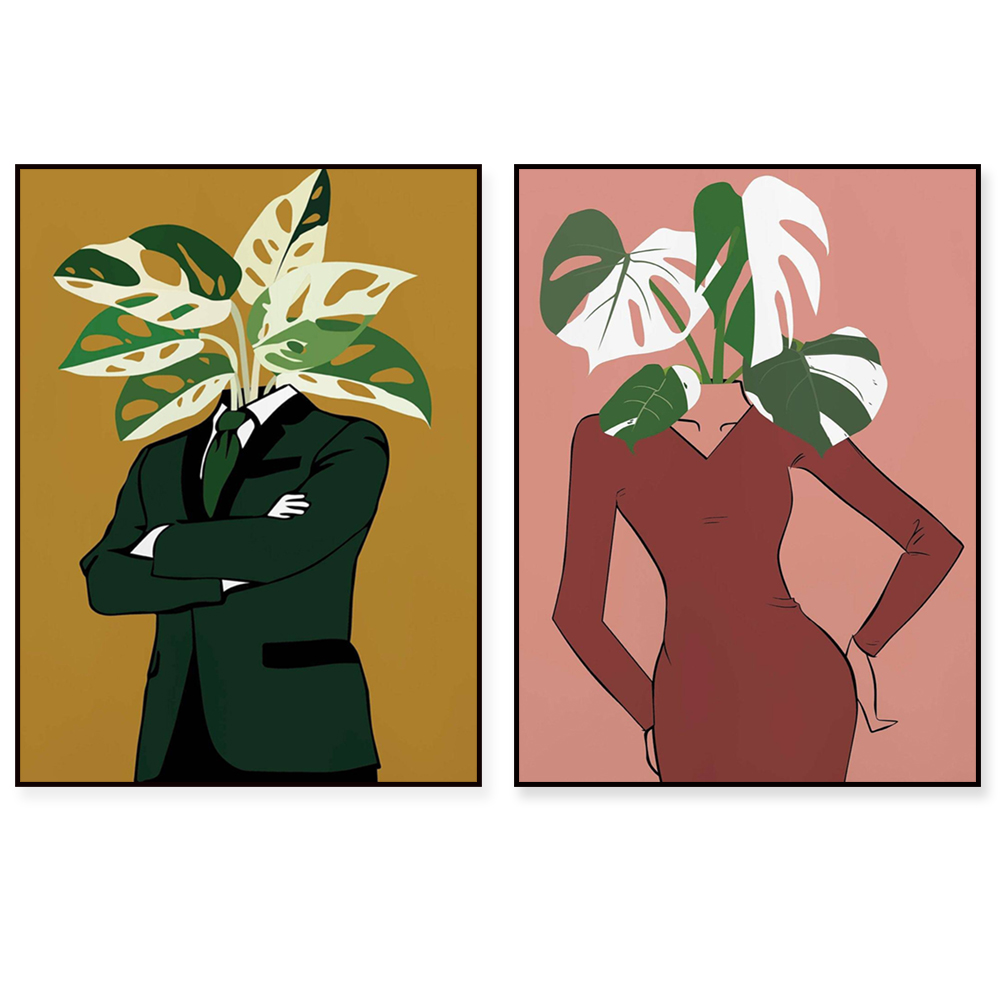 Monstera Adansonii - 버건디 드레스 포스터를 입은 몬스테라 알보(Monstera