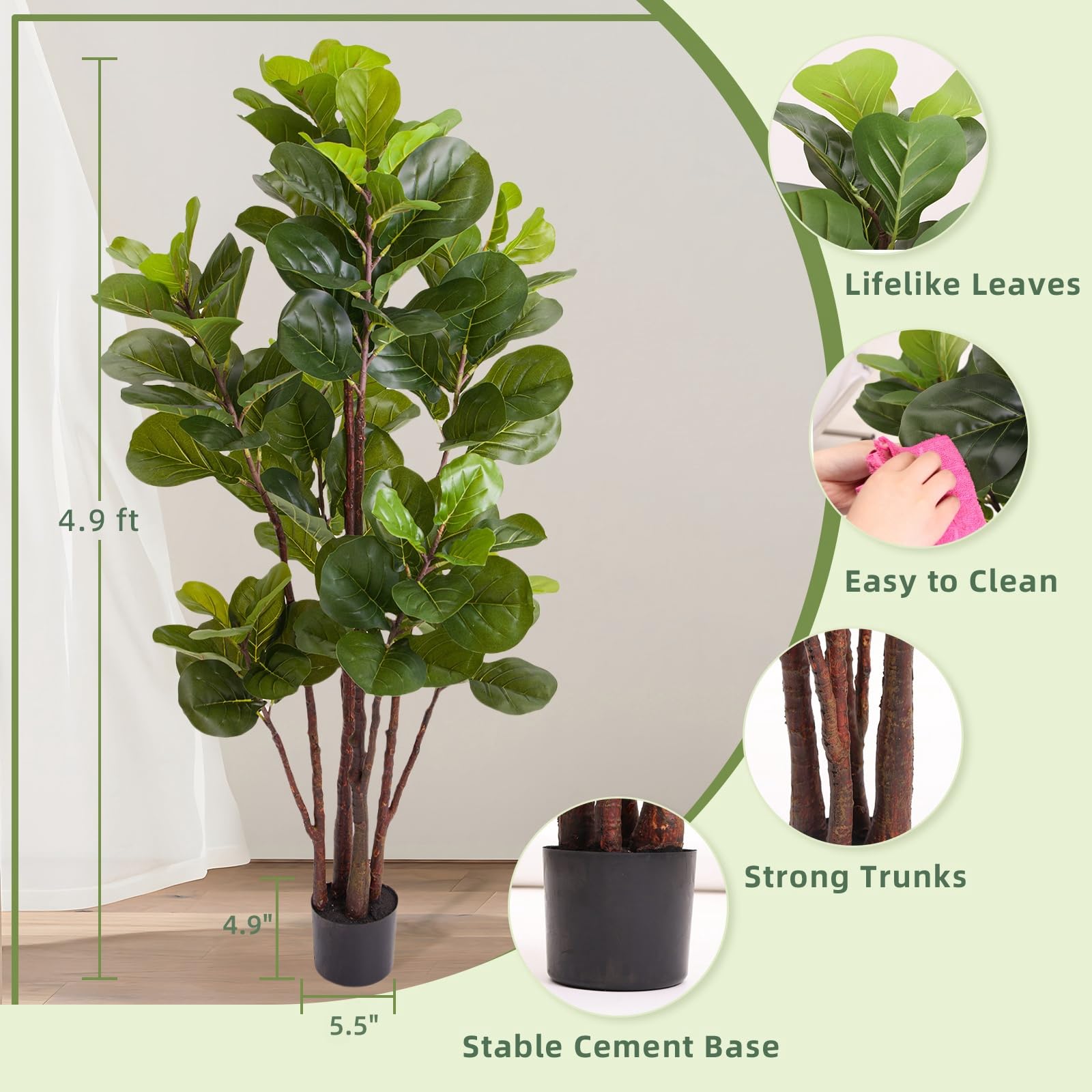 피들리프 무화과나무 인조, 5피트 실내용 인조 식물,  - Ficus Lyrata Tree 리뷰 및 가격