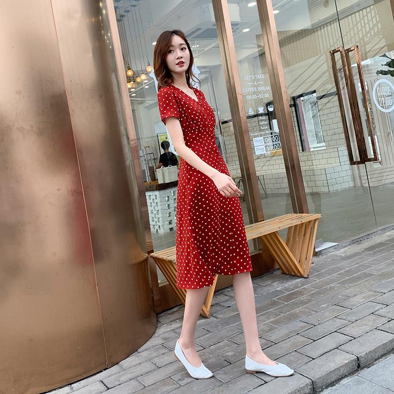 여성용 시폰 랩 드레스, 미디, 루즈한 한국 파티, 짧 - Aglaonema Red 리뷰 및 가격
